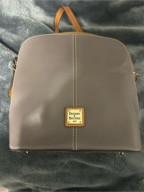 Dooney & Bourke Gray Leather Domed Crossbody with Tan Trim